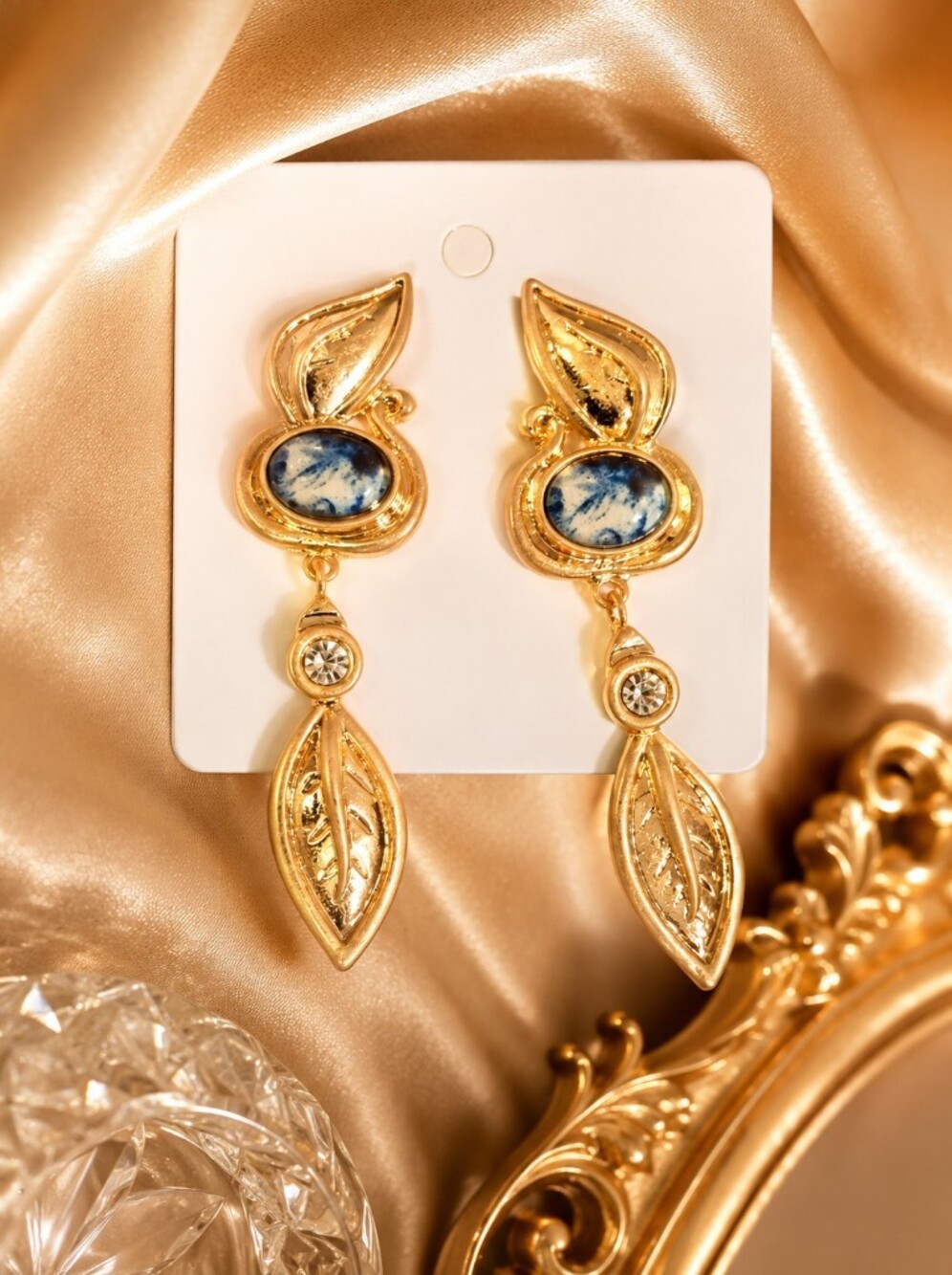 Gold-Tone Blue Stone Drop Earrings - Women Jewelry